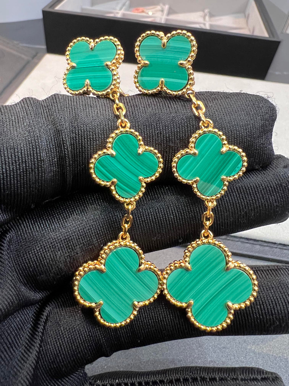 [⭐Hinora Jewelry]CLOVER MALACHITE 3 MOTIFS GOLD