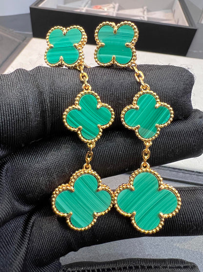 [⭐Hinora Jewelry]CLOVER MALACHITE 3 MOTIFS GOLD