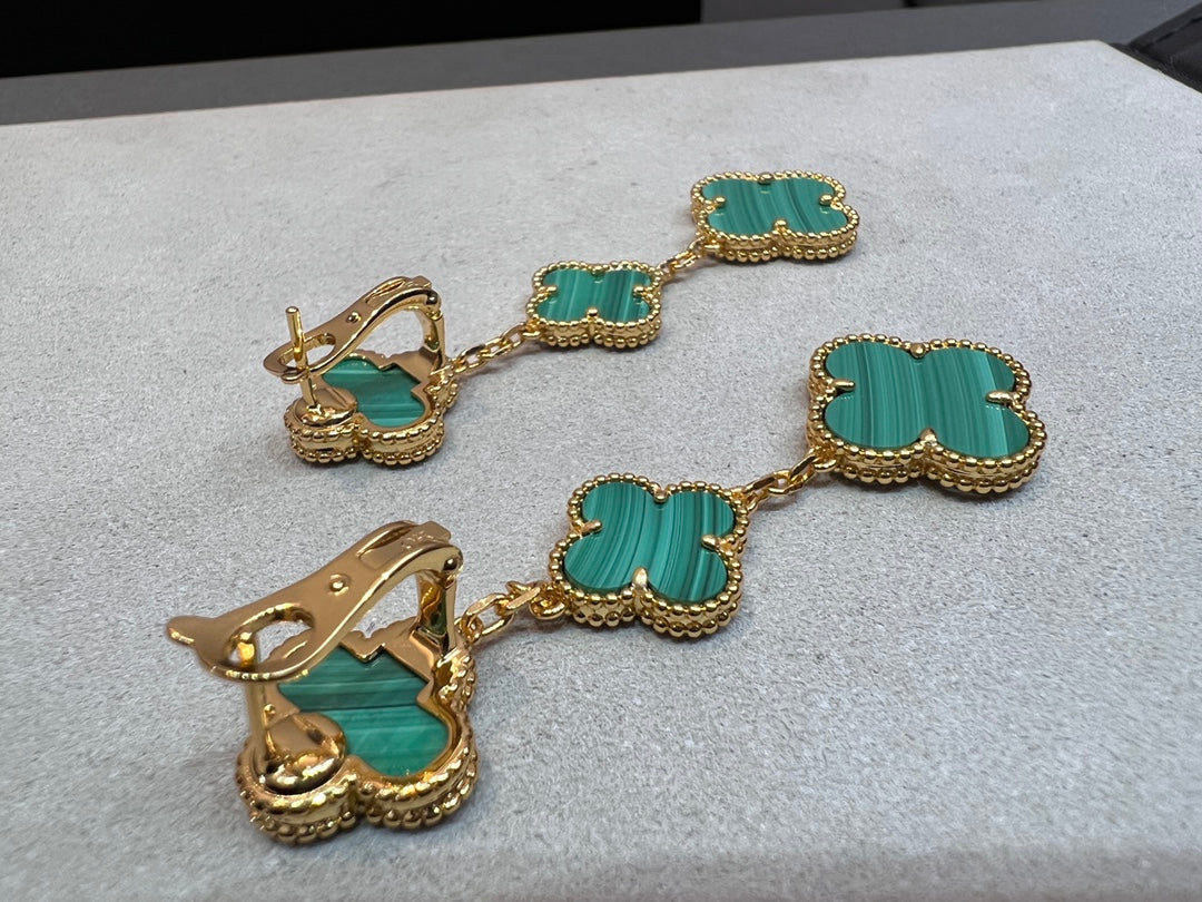 [⭐Hinora Jewelry]CLOVER MALACHITE 3 MOTIFS GOLD