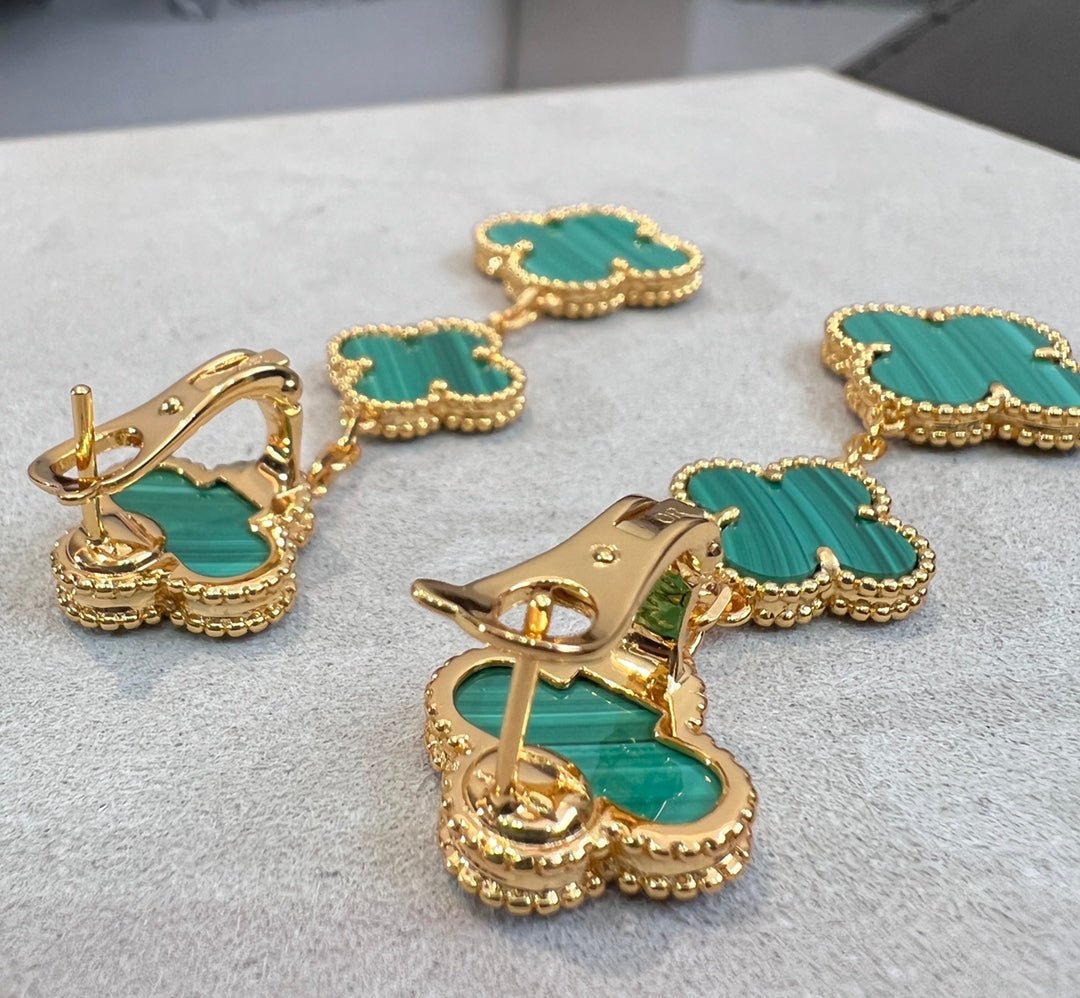 [⭐Hinora Jewelry]CLOVER MALACHITE 3 MOTIFS GOLD