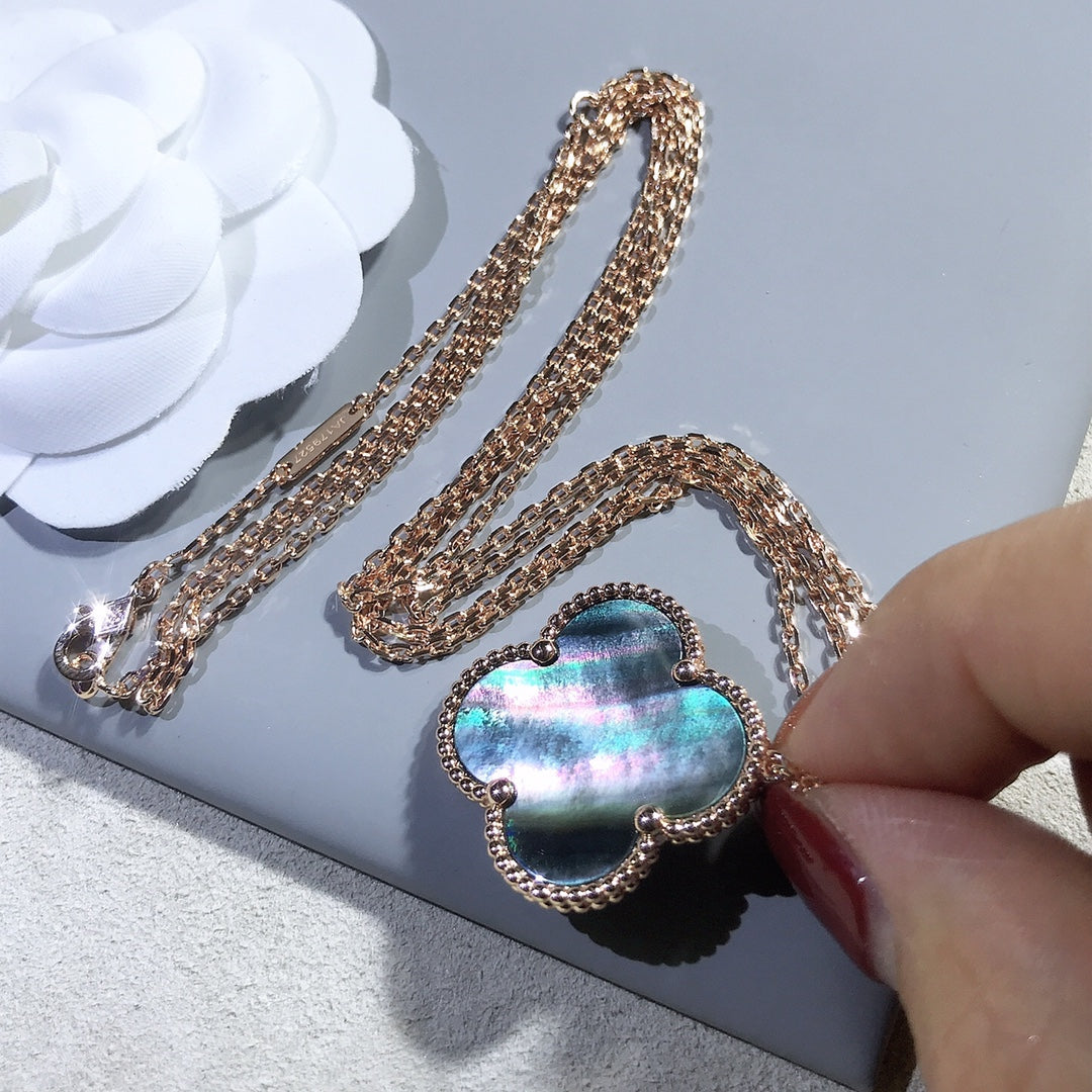 [⭐Hinora Jewelry]CLOVER 25MM GOLD DARK MOP BIG CLOVER NECKLACE