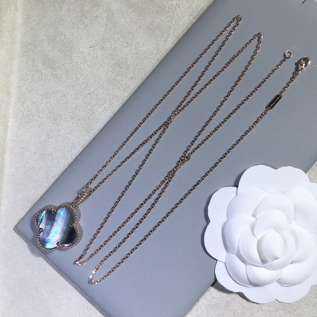 [⭐Hinora Jewelry]CLOVER 25MM GOLD DARK MOP BIG CLOVER NECKLACE