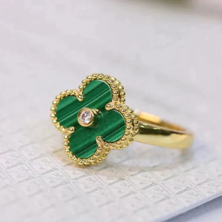 [⭐Hinora Jewelry]CLOVER MALACHITE RING GOLD DIAMOND