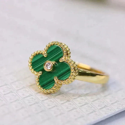 [⭐Hinora Jewelry]CLOVER MALACHITE RING GOLD DIAMOND