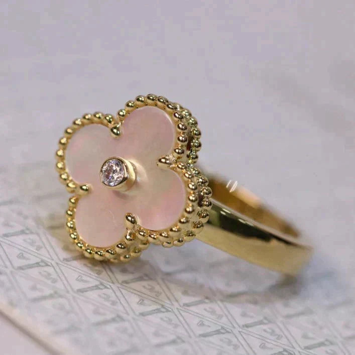 [⭐Hinora Jewelry]CLOVER PINK MOP RING GOLD DIAMOND