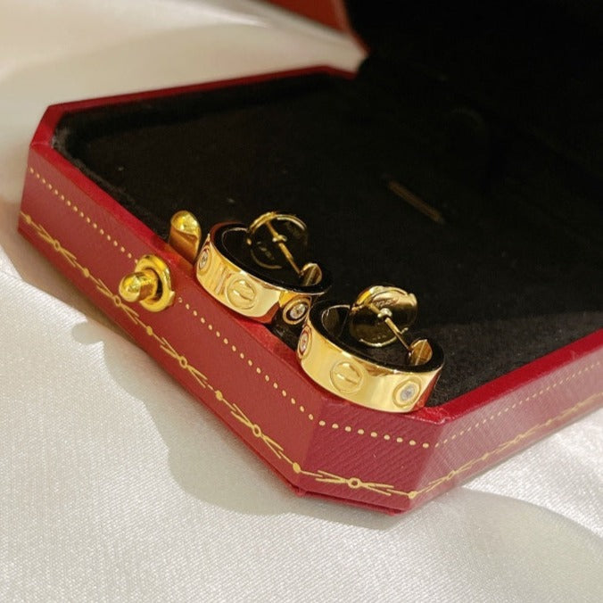 [⭐Hinora Jewelry]LOVE EARRINGS 5.7MM 2 DIAMONDS