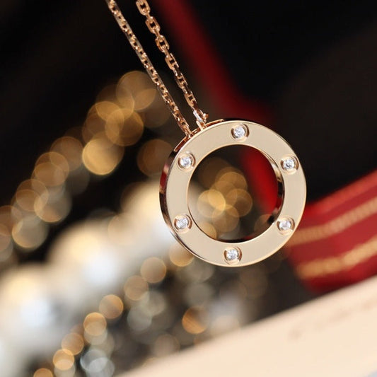 [⭐Hinora Jewelry]LOVE NECKLACE 16MM 6 DIAMONDS PINK GOLD