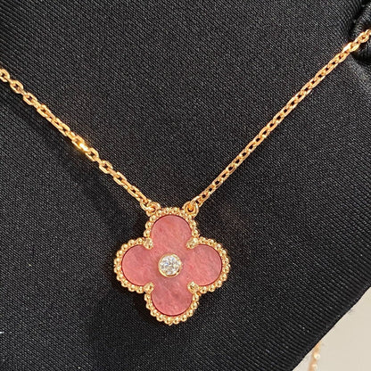 [⭐Hinora Jewelry]CLOVER 15MM DIAMOND RHODONITE NECKLACE