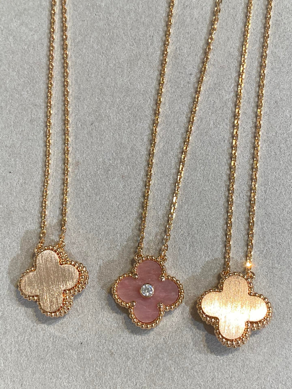 [⭐Hinora Jewelry]CLOVER 15MM DIAMOND RHODONITE NECKLACE