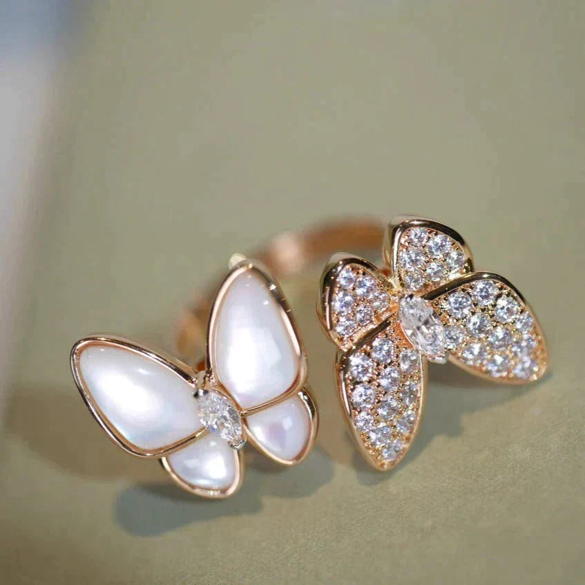 [⭐Hinora Jewelry]TWIN BUTTERFLY DIAMOND MOP RING