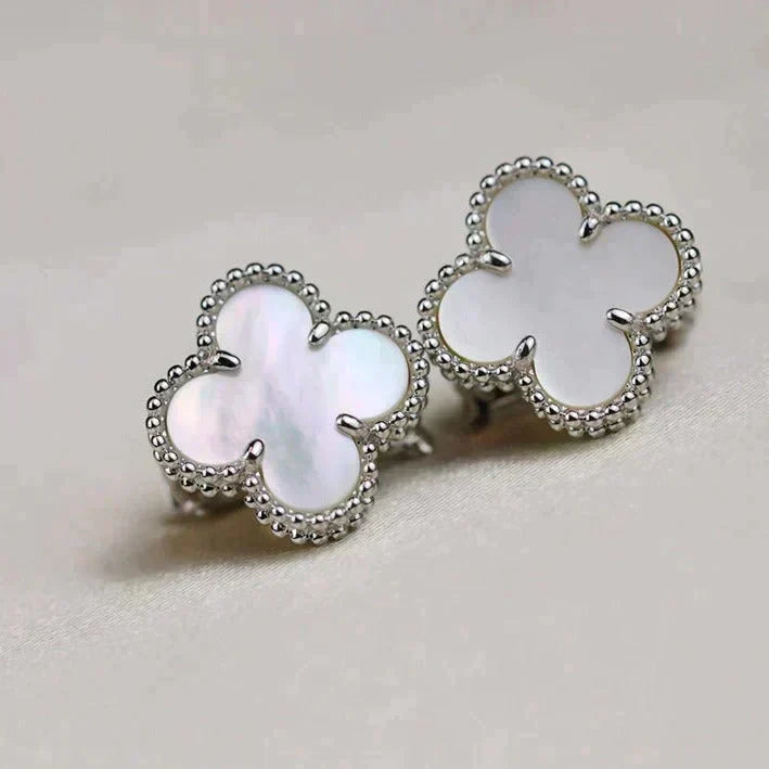 [⭐Hinora Jewelry]CLOVER MEDIUM 1 MOTIFS  WHITE MOP EARRINGS SILVER