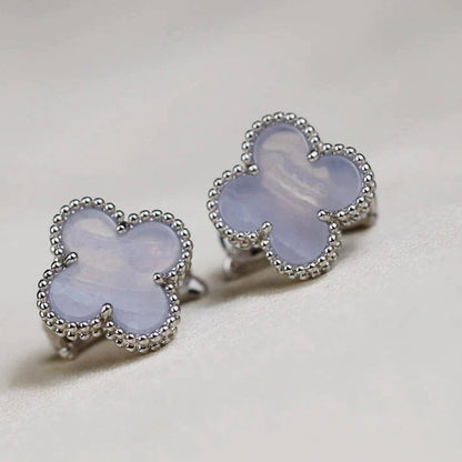 [⭐Hinora Jewelry]CLOVER MEDIUM 1 MOTIFS  WHITE MOP EARRINGS SILVER