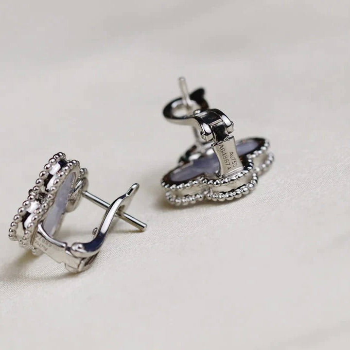 [⭐Hinora Jewelry]CLOVER MEDIUM 1 MOTIFS  WHITE MOP EARRINGS SILVER