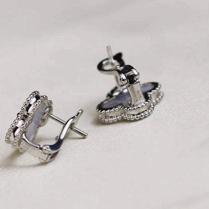 [⭐Hinora Jewelry]CLOVER MEDIUM 1 MOTIFS  WHITE MOP EARRINGS SILVER