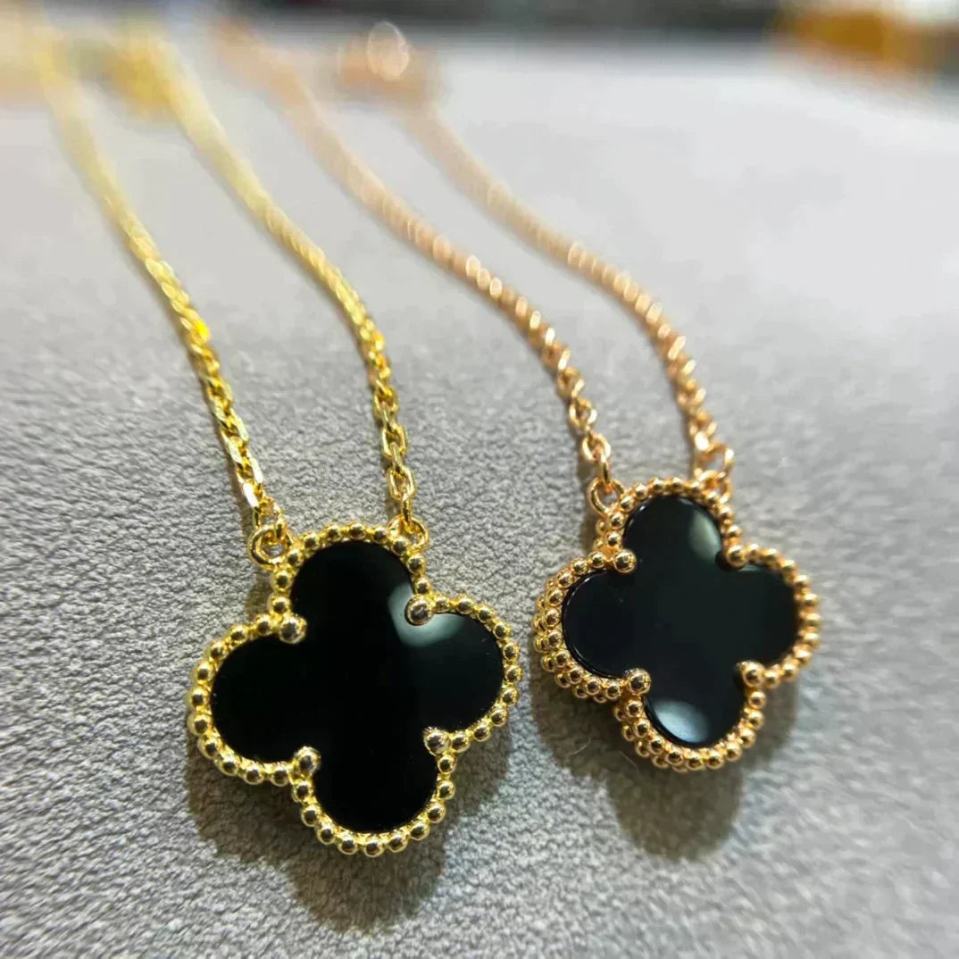 [⭐Hinora Jewelry]CLOVER 15MM BLACK ONYX SINGLE FLOWER NECKLACE