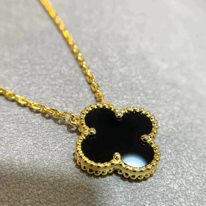 [⭐Hinora Jewelry]CLOVER 15MM BLACK ONYX SINGLE FLOWER NECKLACE