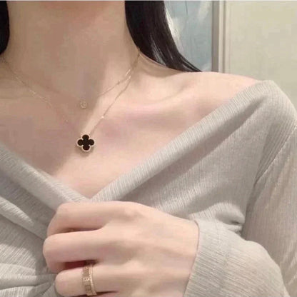 [⭐Hinora Jewelry]CLOVER 15MM BLACK ONYX SINGLE FLOWER NECKLACE