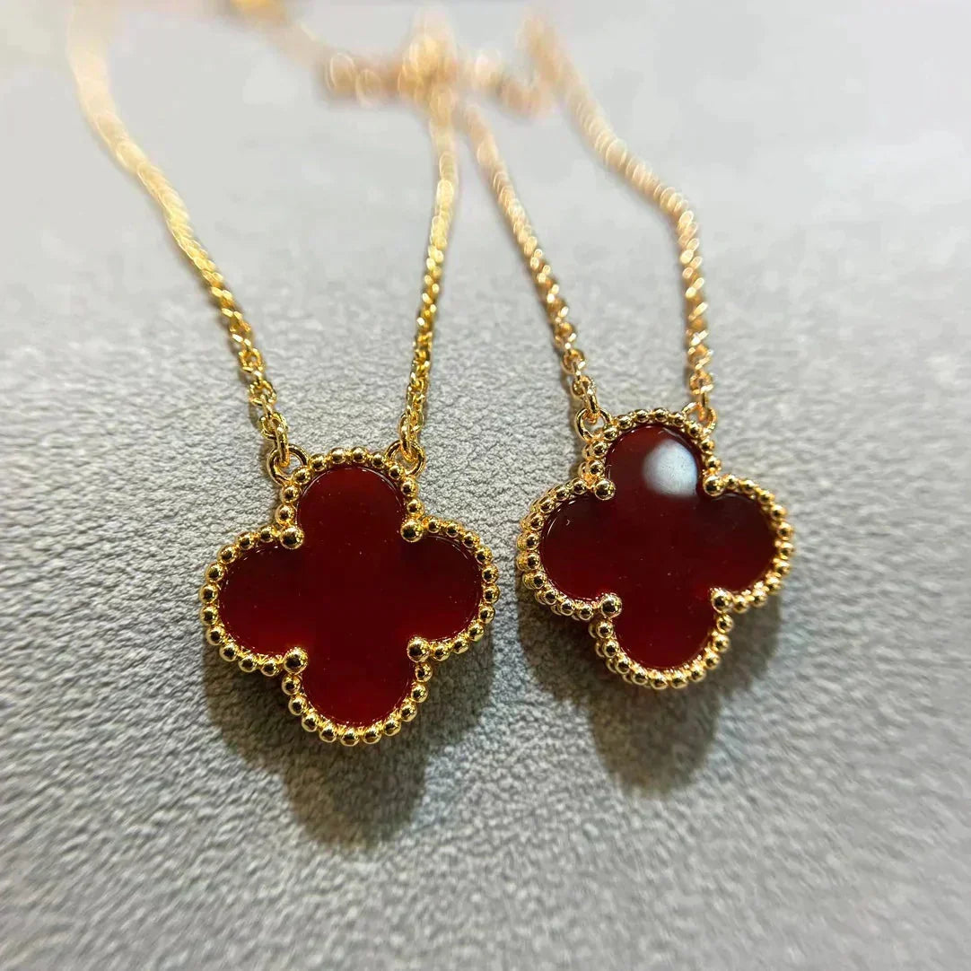 [⭐Hinora Jewelry]CLOVER 15MM CARNELIAN SINGLE FLOWER NECKLACE