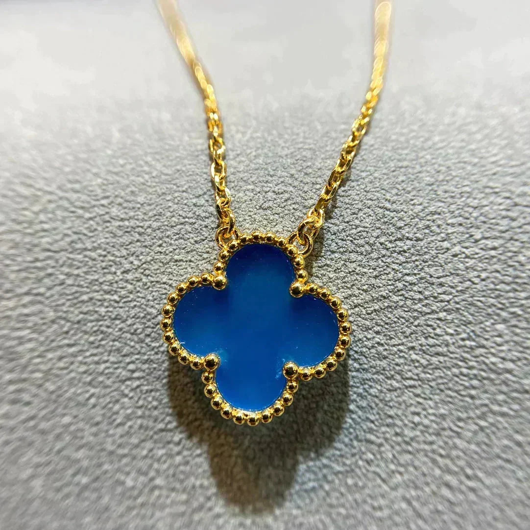 [⭐Hinora Jewelry]CLOVER 15MM BLUE AGATE NECKLACE