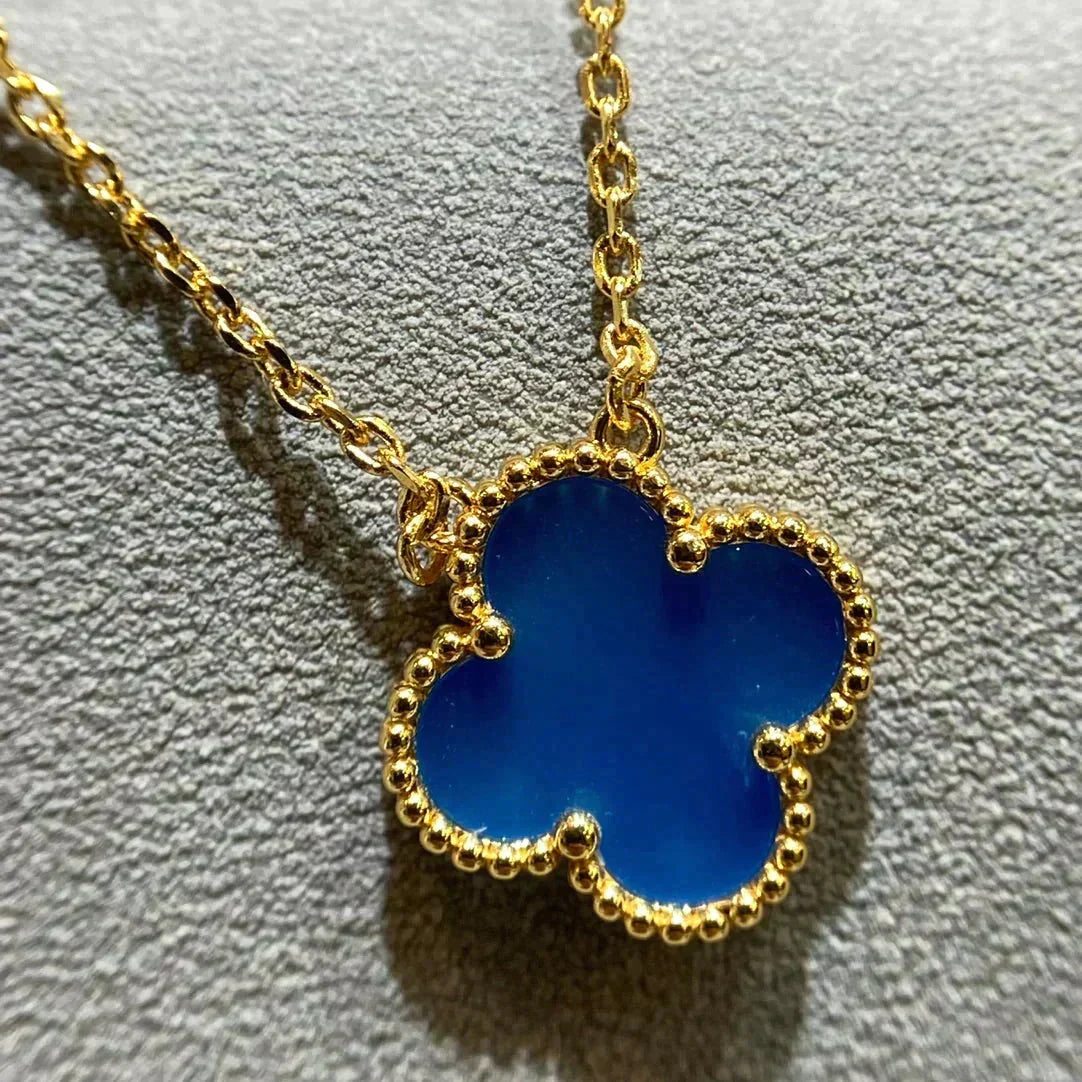 [⭐Hinora Jewelry]CLOVER 15MM BLUE AGATE NECKLACE