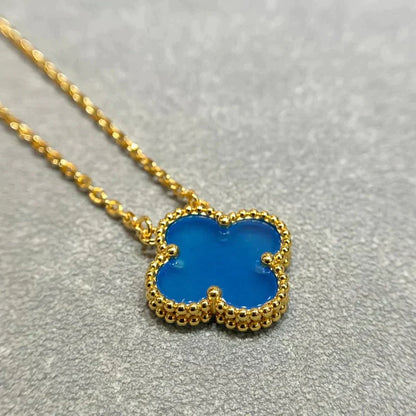 [⭐Hinora Jewelry]CLOVER 15MM BLUE AGATE NECKLACE