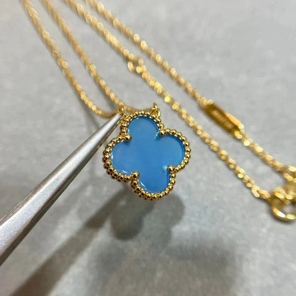 [⭐Hinora Jewelry]CLOVER 15MM BLUE AGATE NECKLACE