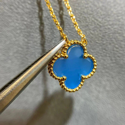 [⭐Hinora Jewelry]CLOVER 15MM BLUE AGATE NECKLACE