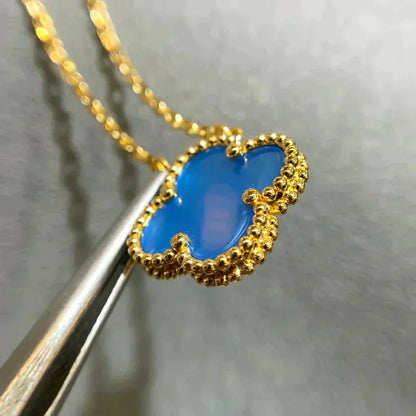 [⭐Hinora Jewelry]CLOVER 15MM BLUE AGATE NECKLACE
