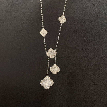 [⭐Hinora Jewelry]CLOVER 5 MOTIFS SILVER DIAMONDS NECKLACE
