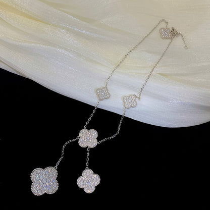 [⭐Hinora Jewelry]CLOVER 5 MOTIFS SILVER DIAMONDS NECKLACE