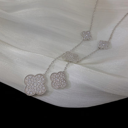 [⭐Hinora Jewelry]CLOVER 5 MOTIFS SILVER DIAMONDS NECKLACE