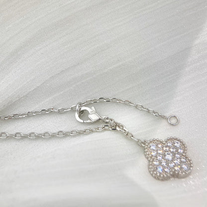 [⭐Hinora Jewelry]CLOVER 5 MOTIFS SILVER DIAMONDS NECKLACE