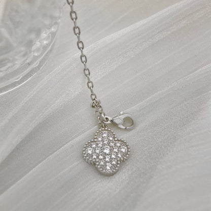 [⭐Hinora Jewelry]CLOVER 5 MOTIFS SILVER DIAMONDS NECKLACE