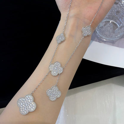 [⭐Hinora Jewelry]CLOVER 5 MOTIFS SILVER DIAMONDS NECKLACE