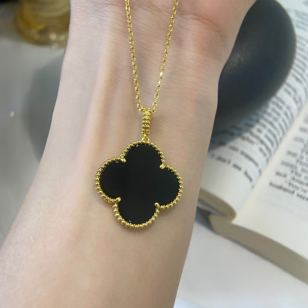 [⭐Hinora Jewelry]CLOVER 25MM NECKLACE GOLD ONYX