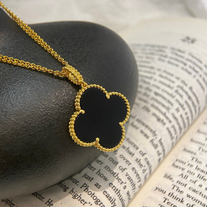 [⭐Hinora Jewelry]CLOVER 25MM NECKLACE GOLD ONYX