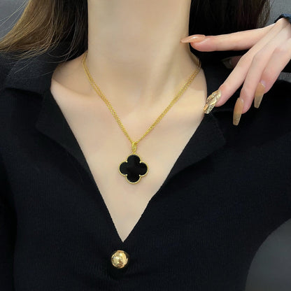 [⭐Hinora Jewelry]CLOVER 25MM NECKLACE GOLD ONYX