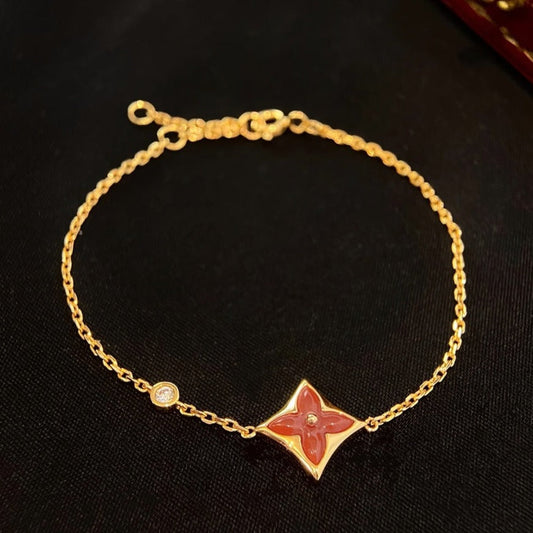 [⭐Hinora Jewelry]COLOR STAR CARNELIAN PINK GOLD DIAMOND BRACELET