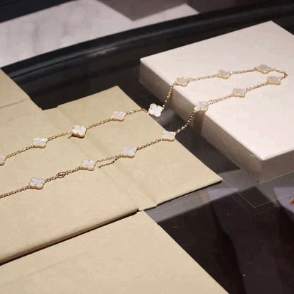 [⭐Hinora Jewelry]CLOVER 20 MOTIFS WHITE MOP NECKLACE