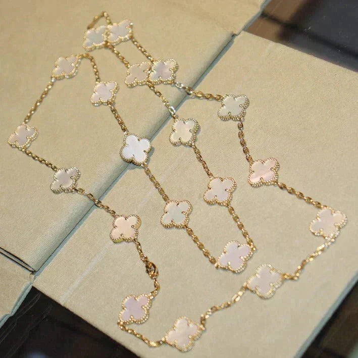[⭐Hinora Jewelry]CLOVER 20 MOTIFS WHITE MOP NECKLACE