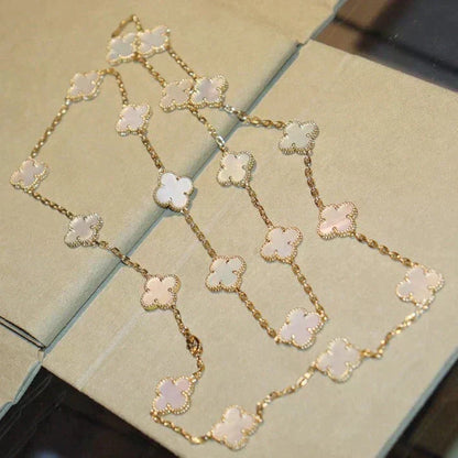 [⭐Hinora Jewelry]CLOVER 20 MOTIFS WHITE MOP NECKLACE