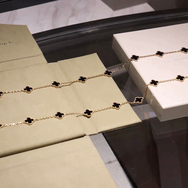 [⭐Hinora Jewelry]CLOVER 20 MOTIFS ONYX NECKLACE