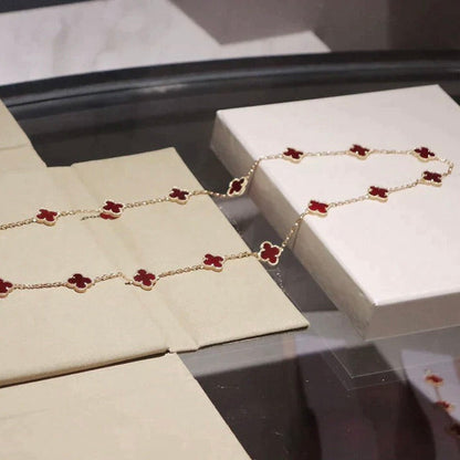 [⭐Hinora Jewelry]CLOVER 20 MOTIFS CARNELIAN NECKLACE