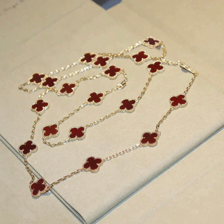 [⭐Hinora Jewelry]CLOVER 20 MOTIFS CARNELIAN NECKLACE