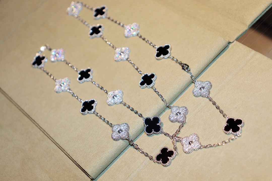 [⭐Hinora Jewelry]CLOVER 20 MOTIFS ONYX DIAMOND SILVER