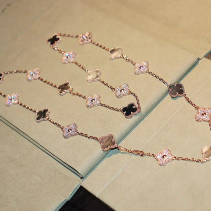 [⭐Hinora Jewelry]CLOVER 20 MOTIFS DARK MOP DIAMOND  NECKLACE
