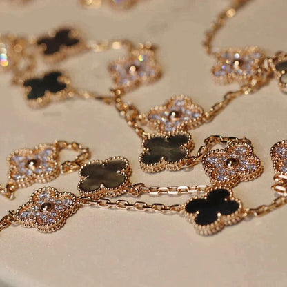 [⭐Hinora Jewelry]CLOVER 20 MOTIFS DARK MOP DIAMOND  NECKLACE