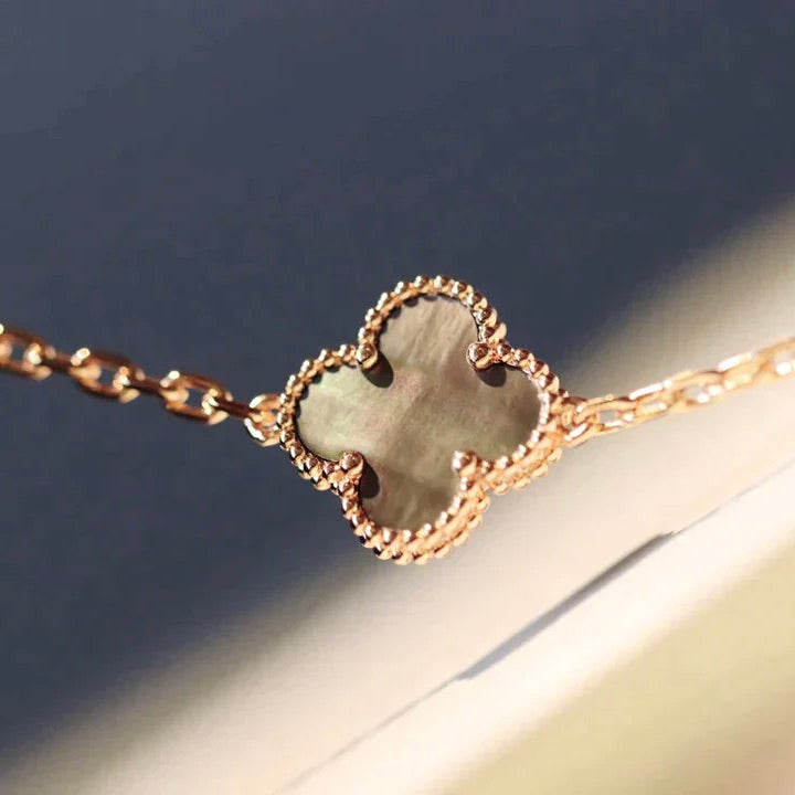 [⭐Hinora Jewelry]CLOVER 20 MOTIFS DARK MOP DIAMOND  NECKLACE