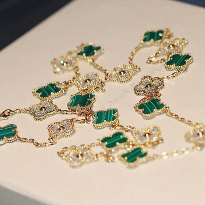 [⭐Hinora Jewelry]CLOVER 20 MOTIFS MALACHITE DIAMOND NECKLACE
