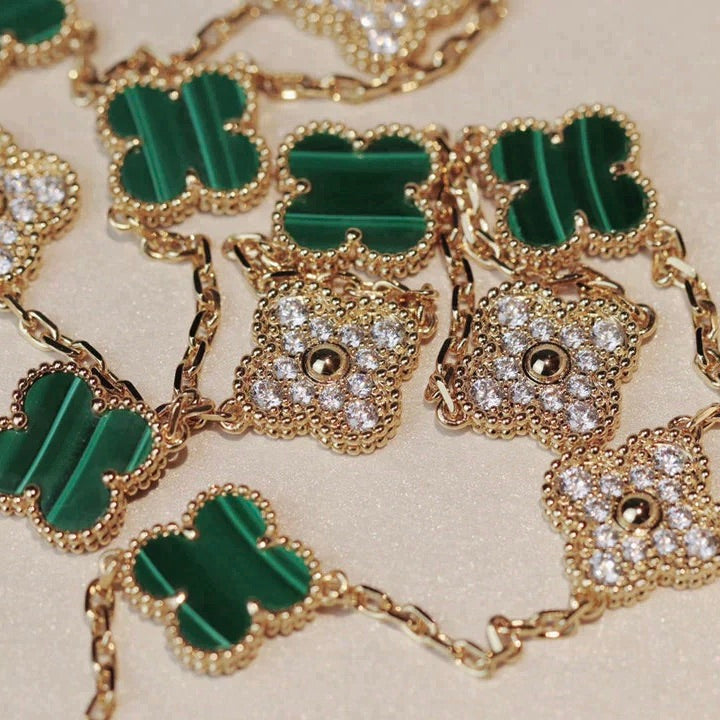 [⭐Hinora Jewelry]CLOVER 20 MOTIFS MALACHITE DIAMOND NECKLACE